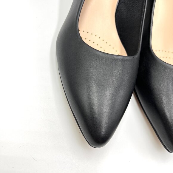 8W 8 WIDE WIDTH Clarks Womens Linvale Jerica Black Leather Pumps Heels Shoes - Picture 4 of 13